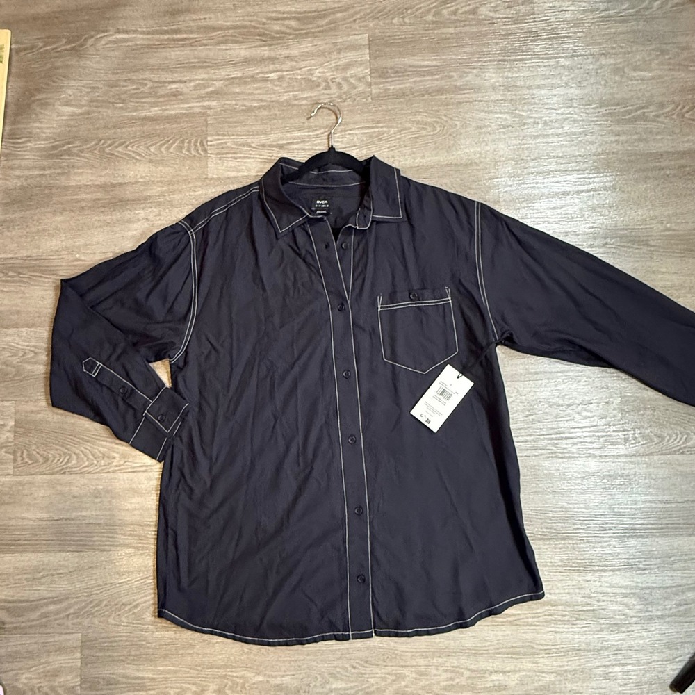 RVCA Showdown Button Up Shirt Black White Contrast Stitch Mens Small AVJWT00231